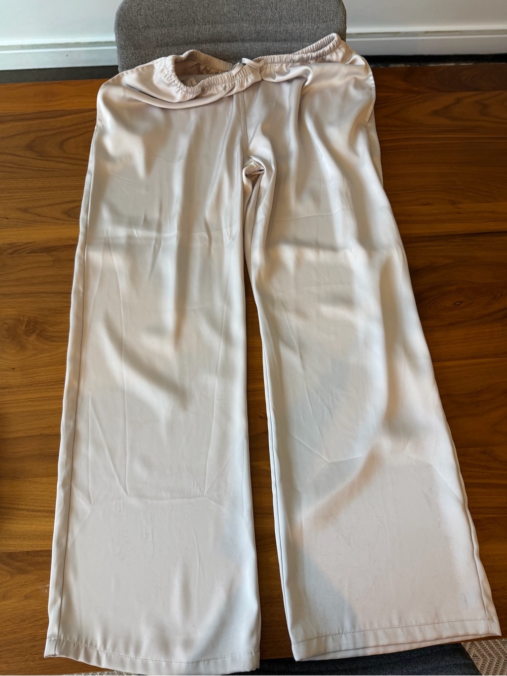 Brandy Melville Wide Leg Satin-Look Pants in champagne color